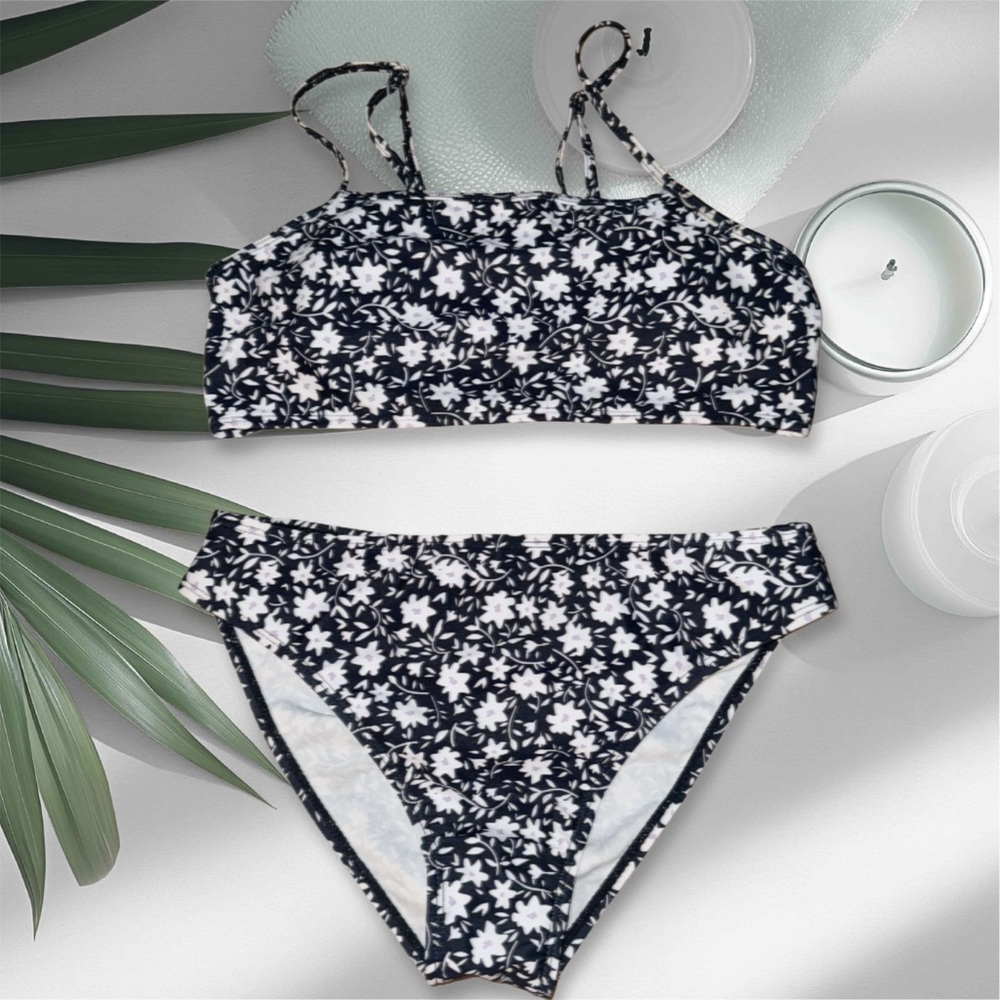 Floral Black and White Bikini Set